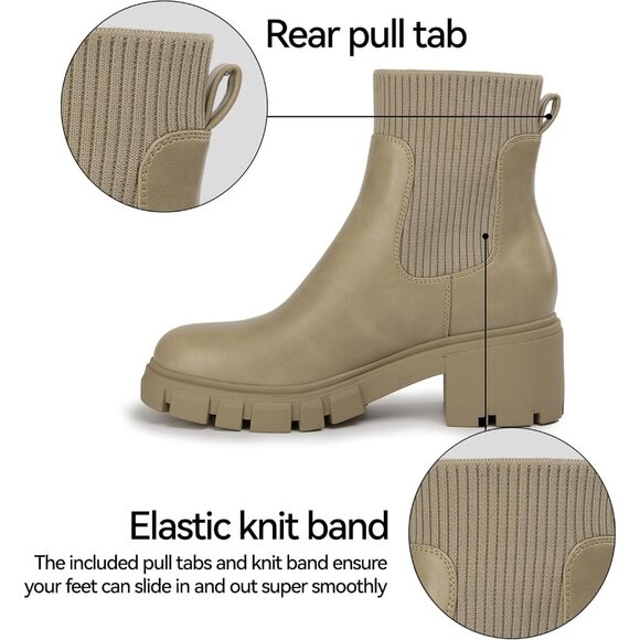 Women Taupe Suede Low Wedge Heel Slip On Chunky Platform Chelsea Ankle Boots - Picture 4 of 6